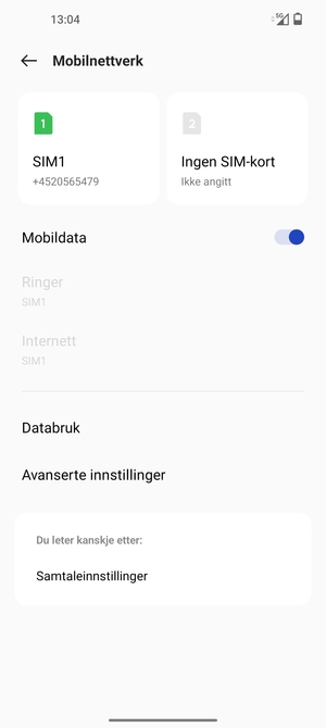 Velg SIM1 eller SIM2