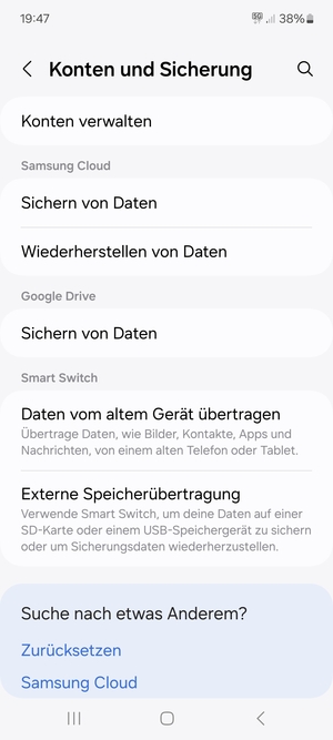 Scrollen Sie zu Google Drive und wählen Sie Sichern von Daten