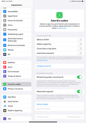 Scorri  e seleziona Face ID e codice