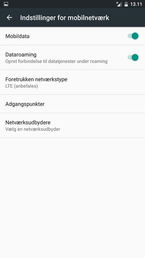 Slå Dataroaming til eller fra