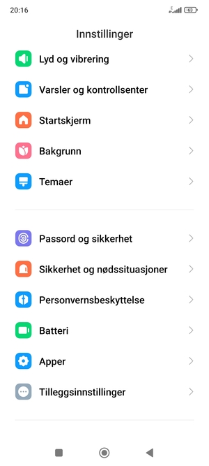 Bla til og velg Passord og sikkerhet