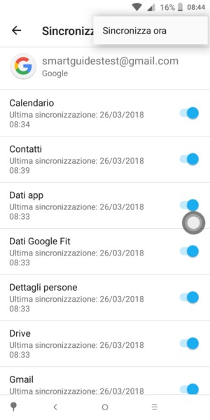 Seleziona Sincronizza ora