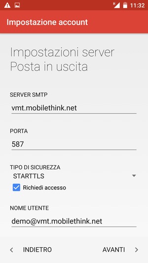 Inserisci l'indirizzo del server di posta in uscita