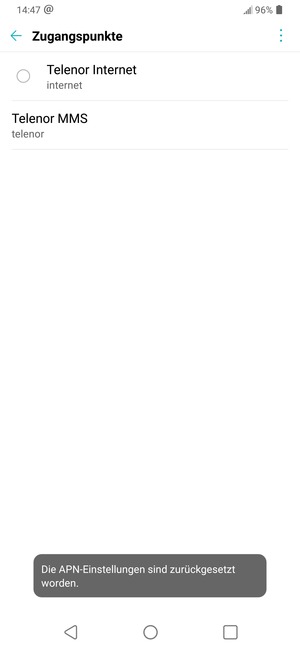 Ihr Handy wird auf Standard-Einstellungen für Internet und MMS zurückgestellt