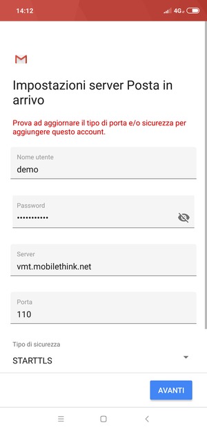 Seleziona Tipo di sicurezza