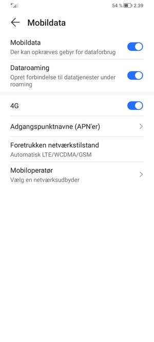Slå Dataroaming til eller fra
