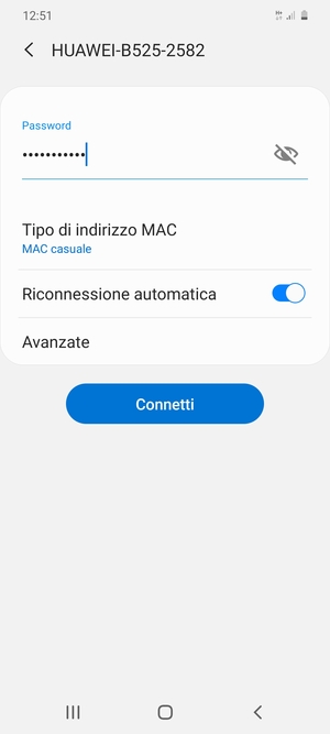 Inserisci la password del Wi-Fi e seleziona Connetti