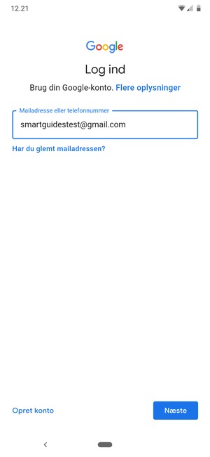 Indtast din Gmail adresse og vælg Næste