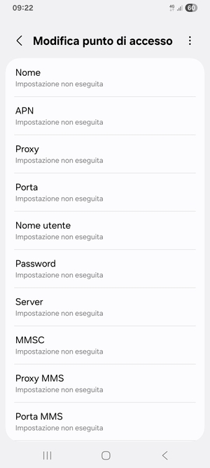 Inserisci le informazioni di Internet