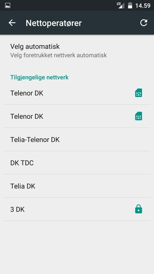 Velg en nettverksoperatør fra listen