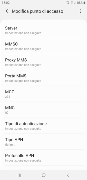 Scorri verso il basso e inserisci le informazioni degli MMS