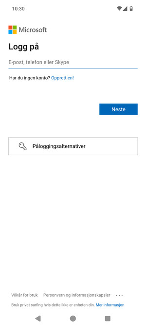 Skriv inn e-postadresse og velg Neste