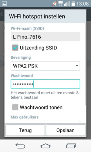 Voer een wachtwoord van ten minste 8 tekens in en selecteer Opslaan
