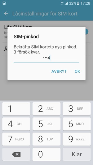 Bekräfta din nya PIN-kod till SIM-kort och välj OK
