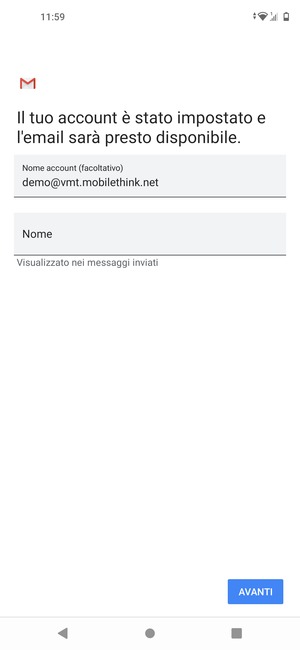 Scegli un nome per il tuo account e inserisci il tuo nome. Seleziona AVANTI