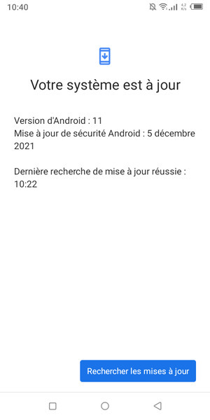 Si votre téléphone est à jour, vous verrez l'écran suivant