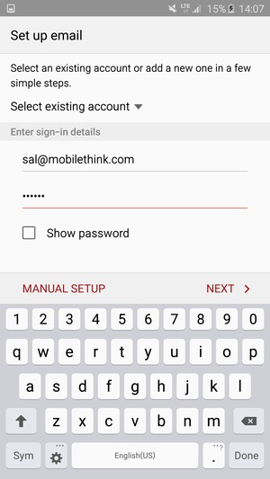 Enter your Email address and Password. Select MANUAL SETUP / NEXT