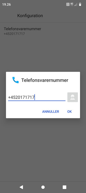 Indtast Telefonsvarernummer og vælg OK