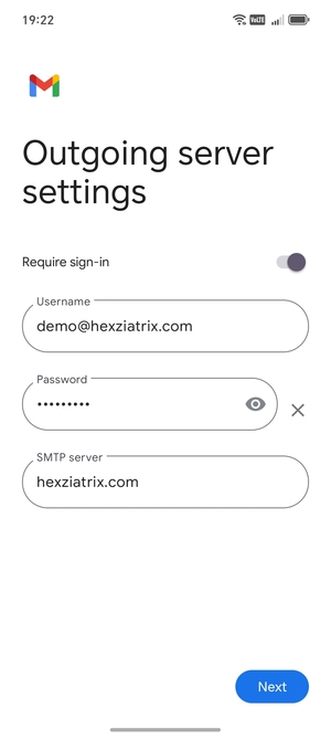 Enter  Outgoing server address and select Next