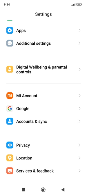 Return to the Settings menu and select Accounts & sync