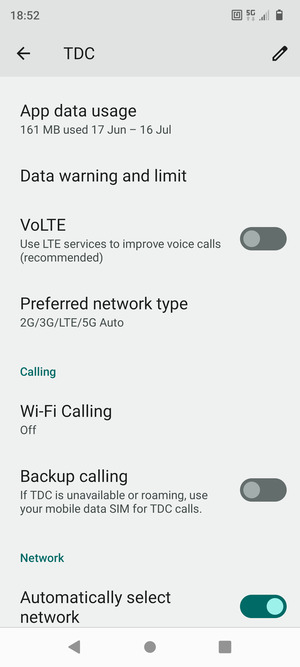 Scroll to and select Preferred network type