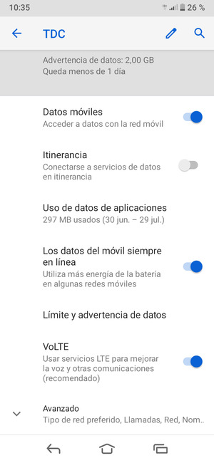 Desplácese y seleccione Avanzado