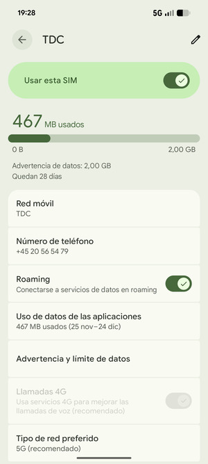 Activar o desactivar Roaming
