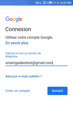 Saisissez votre adresse Gmail et sélectionnez Suivant