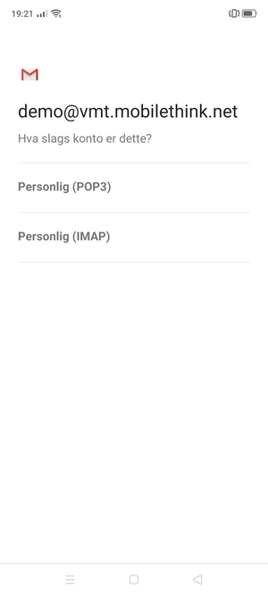Velg Personlig (POP3) eller Personlig (IMAP)