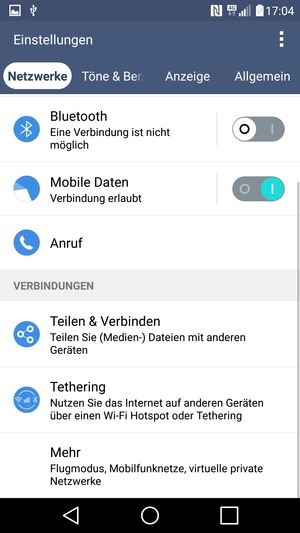 Wählen Sie Netzwerke und Tethering