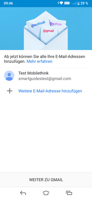 Wählen Sie WEITER ZU GMAIL