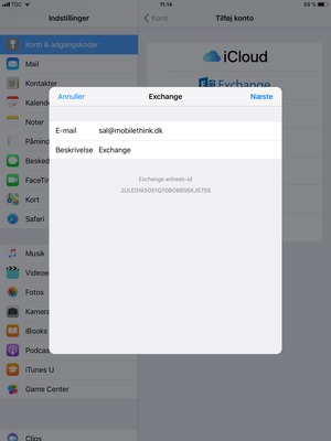 Indtast dine Exchange e-mail-oplysninger og vælg Næste