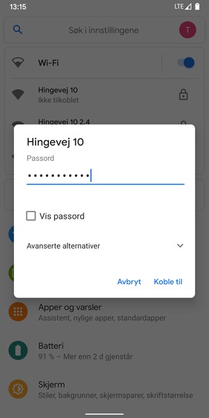 Skriv inn Wi-Fi-passord og velg Koble til