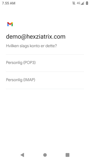 Vælg Personlig (POP3) eller Personlig (IMAP)