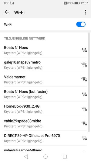 Velg det trådløse nettverket du vil koble til