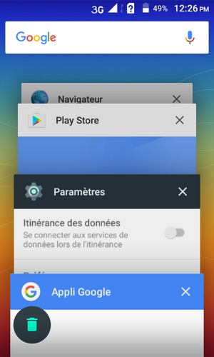 Sélectionnez l'icône Supprimer pour fermer toutes les applis en cours d'exécution