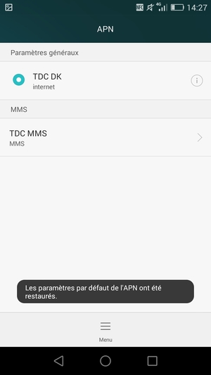 Votre téléphone va être réinitialisé avec les paramètres Internet et MMS par défaut