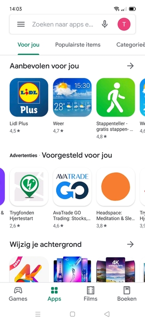 Selecteer de zoekbalk