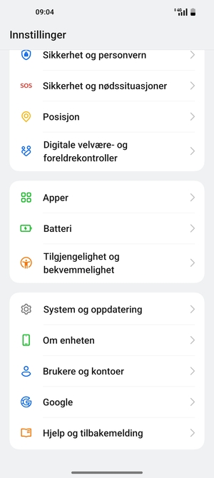 Bla til og velg System og oppdatering