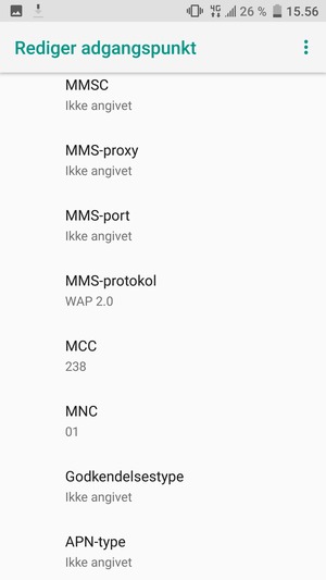 Scroll ned og indtast MMS-oplysninger