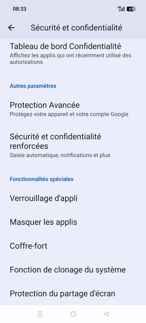 Faites défiler et sélectionnez Sécurité et confidentialité renforcées