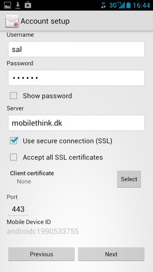 Enter the Exchange server address. Select Next