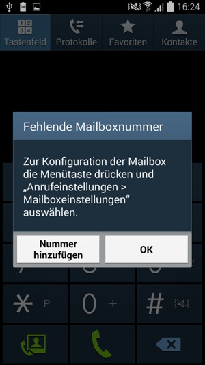 Falls Ihre Voicemail nicht eingerichtet ist, wählen Sie Nummer hinzufügen