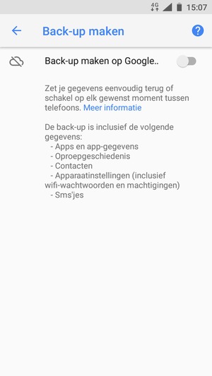 Schakel Back-up maken op Google.. in