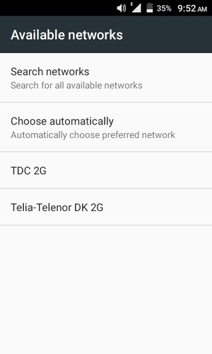 Select a network operator from the list