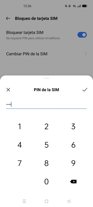 Introduzca PIN actual de la SIM y seleccione Aceptar