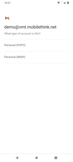 Select Personal (POP3) or Personal (IMAP)