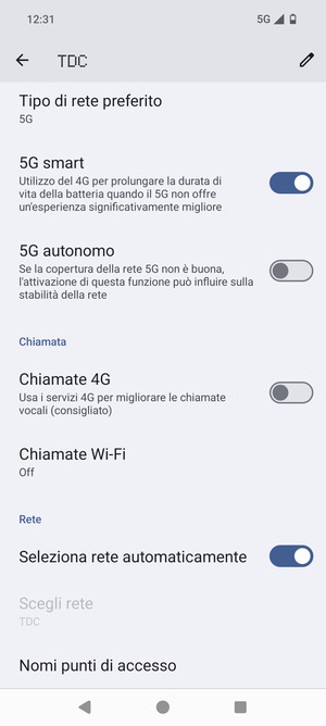 Per modificare la rete, in presenza di problemi, disattiva Seleziona rete automaticamente