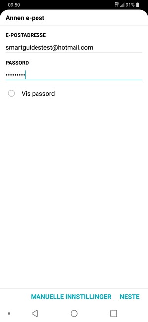 Skriv inn e-postadresse og passord. Velg NESTE