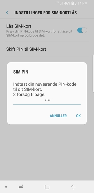 Indtast din Nuværende PIN-kode til SIM-kort og vælg OK
